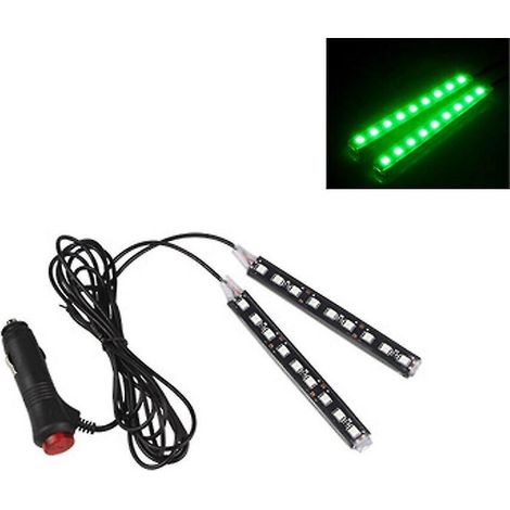 Lampe d'ambiance allume-cigare pour voiture, 9 LED multicolores adhésives, décoration pour tableau de bord et prise au pied, verte (1/4)