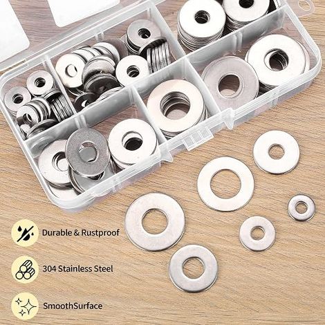Rondelles Inox, Rondelles Metal, Rondelle de Blocage, Rondelle Plates en Acier Inoxydable pour Vis Boulons et d'écrous, M4 M5 M6 M8 M10 M12 (1/3)