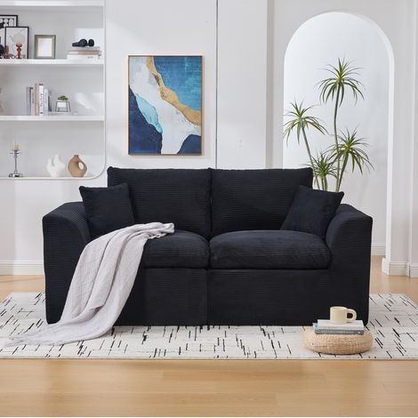 Divano 2 posti in corduroy nero 204 x 102,5 x 84 cm con cuscini inclusi (1/5)