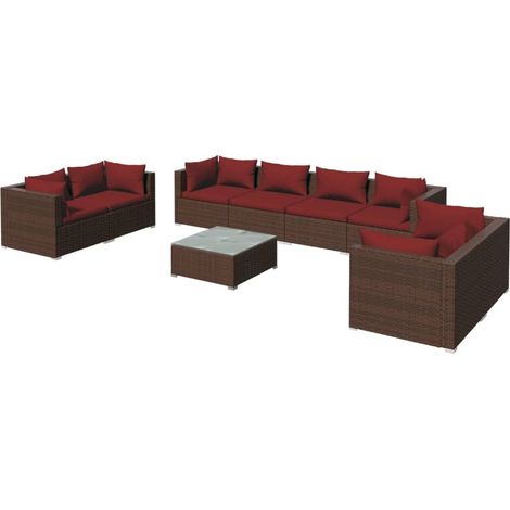 9-tlg. Garten-Lounge-Set mit Kissen Poly Rattan Braun vidaXL (1/5)