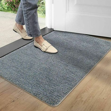 Tapis d'entrée d'intérieur paillasson antidérapant et , 50 x 80 cm Gris Bleu (1/4)
