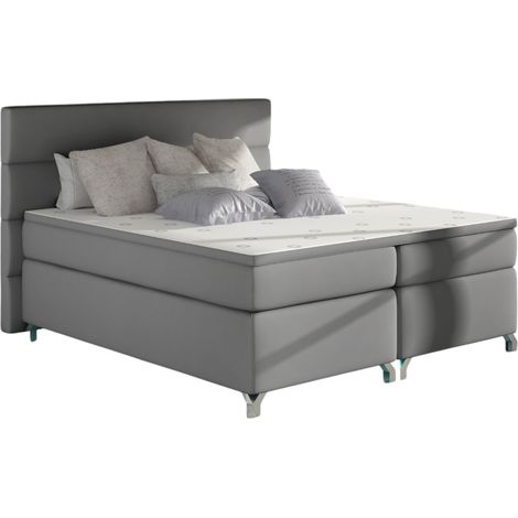 Lit boxspring 160x200 simili cuir gris clair Mador (1/5)