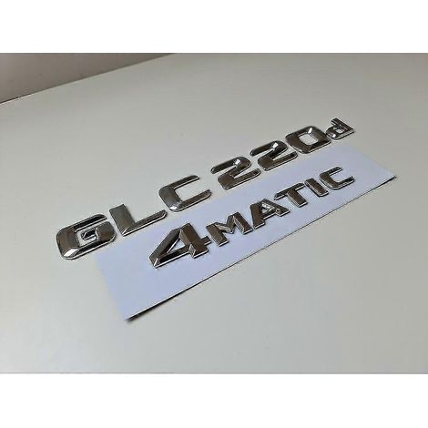 Emblème de coffre arrière Mercedes GLC220D 4MATIC argenté chromé avec lettres et chiffres