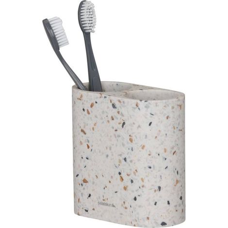 Porte Brosse à Dents, Support pour Brosse à Dents et Porte-Dentifrice, 2 compartiments, Accessoire de Salle de Bain en Ceramic à Dents pour Le Plan de Travail, Terrazzo (1/4)