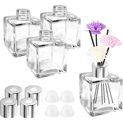 Diffuseur Parfum Maison Flacon en Verre Bouteille Carré de Roseau pour Huile Essentielle Chambre (1/5)