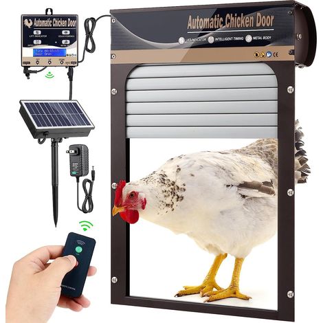 Automatische Solar-Hühnerstalltür mit Einklemmschutz, Rolltor, elektrische Tür mit Lichtsensor, Timer-Steuerung, Fernbedienung (1/5)