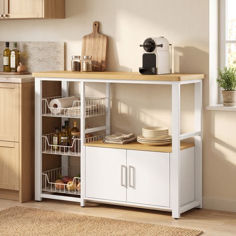 Étagère Cuisine Paniers Coulissants, Placard, Support Micro-Ondes, 100x35x80 cm, Blanc (1/5)