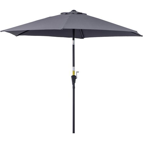 Outsunny Parasol droit parasol inclinable de jardin balcon terrasse manivelle toile polyester imperméabilisée haute densité 180 g/m² Ø2,6 x 2,35H m aluminium gris