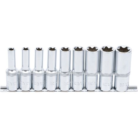Juego de llaves de vaso E-Torx, largas entrada 12,5 mm (1/2") E10 - E24 9 piezas (1/4)