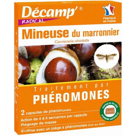 Phéromone contre la mineuse du marronnier – Insecticide biologique – Utilisation de pièges recommandée – Action 4 à 6 semaines par capsule – Décamp'