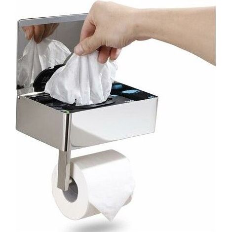 Porte-papier toilette chromé Designs avec étagère, distributeur de lingettes jetables et rangement pour salle de bain - (1/4)