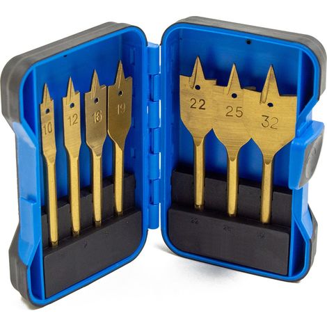 7pc 1/4 inch Hex Shank Flat Wood Drill Bit Set Quick Change Wolf Trade (1/4)