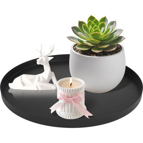 Plateau Decoratif, 30CM Plateau Rond, Plateau de Service Rond, Deco Table, Plateaus Décoratif Rond en Métal pour Table, Salle de Bain ou Cuisine, Idéal Cosmétiques, Plantes, Bougies, Livres (1/5)