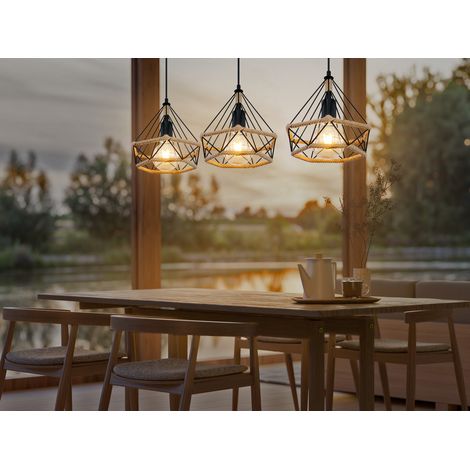 LED Pendelleuchte 3-flammig mit Hanfseil und Drahtgestell, Breite 100cm (1/5)