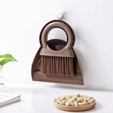 Ensemble Pelle et Brosse Outil de Nettoyage Avec Poignée Ronde Pelle à Poussière Pelle à Poussière Pour Domestique(Marron) (1/2)