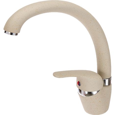 Grifo para fregadero de cocina/lavado SEI1406AVE con vástago alto, serie Six, de latón con aireador ahorrador de agua, color avena