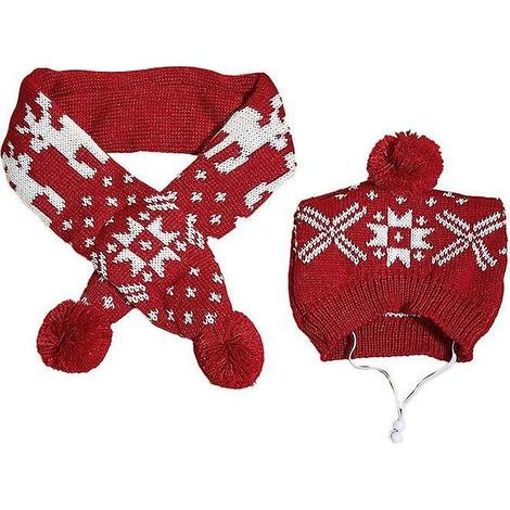 Cappello e sciarpa lavorati a maglia per costume natalizio per cani, simpatici accessori per costume da animale domestico, vestiti invernali caldi per gatti. (1/5)