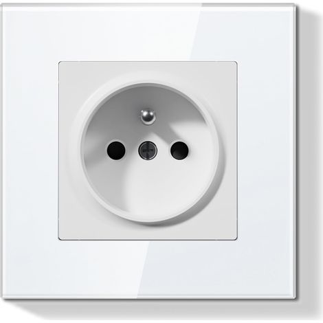 Prise Murale,Normes Françaises Prise Electrique Encastrable,Facile à Installer,Panneau en Verre Cristal,1 Gang 86 86mm,Blanc (1/5)