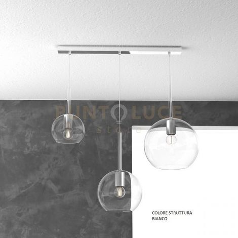 SOSP. BIANCO RETTANGOLARE 3 LUCI VETRI (1 X GRANDE+ 1 X MEDIO+ 1 X PICCOLO)TUTTI TRASPARENTE 1155BI-S3 RMIX-TR