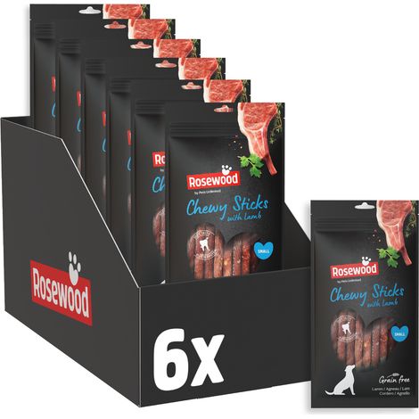 Rosewood Chewy Sticks Lamm Small – Kaustangen für Hunde mit Lamm, Rinderhautsnack, Rohhautsnack, unterstützt die Zahnpflege, ohne Getreide und Gluten, ohne künstliche Zusatzstoffe, 6er Pack (6x72 g) (1/3)