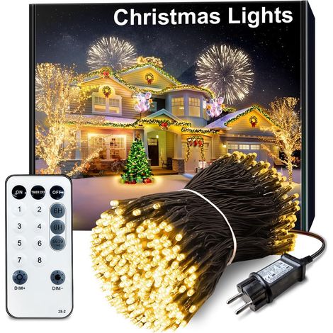 35M Guirlande Lumineuse de Noël, 300 LED Lumières de Noël Intérieur et Extérieure Électrique 8 Modes Etanche Guirlande Décorative pour Maison Sapin Fenêtre Fête Mariage Patio, Blanc Chaud (1/5)