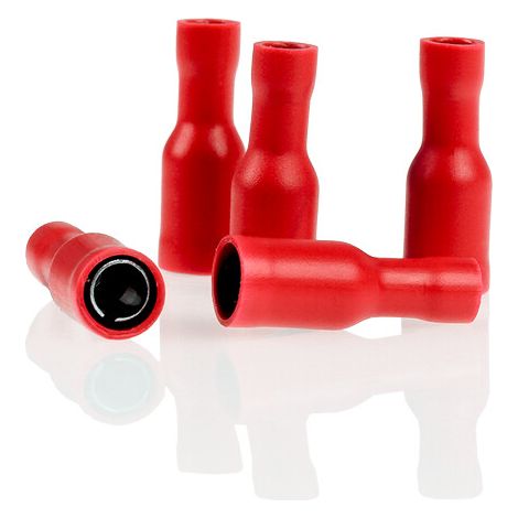 alca® Rundsteckhülsen vollisoliert rot 4,0mm 10St. 0,5-1,5 mm² AWG 22-16 teilisoliert männlich Rundsteckhülsen Quetschkabelschuhe Steckverbinder