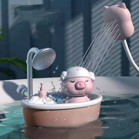 Plastik-Badespielzeug in Ferkelform mit weichem Wasserschlauch, niedlich und flexibel, ideal für Babys und Kleinkinder, Jungen und Mädchen, rosa. (1/5)