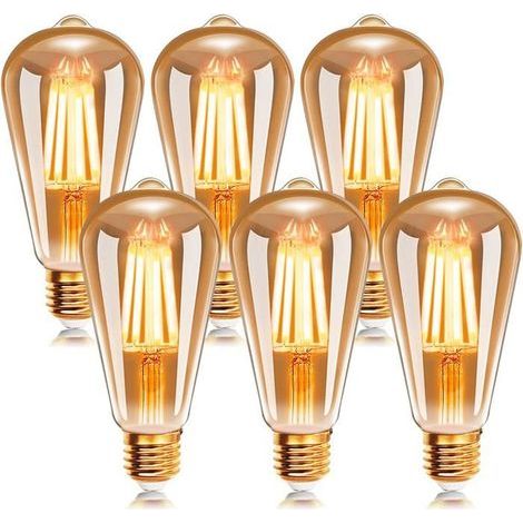 HONORNIC - 6pcs Ampoule à filament LED E27 ST64 6W 2200K Blanc Chaud, Ampoules Rétro Edison Vintage Antique Lampe, 540Lm Equivalent (1/5)