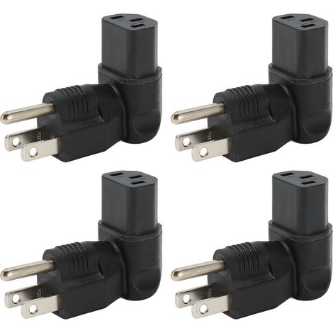 Lot de 4 adaptateurs secteur NEMA 5-15P vers IEC320 C13, coudés à 90°, à 3 broches, pour ordinateurs portables (prise américaine, 125 V). (1/5)