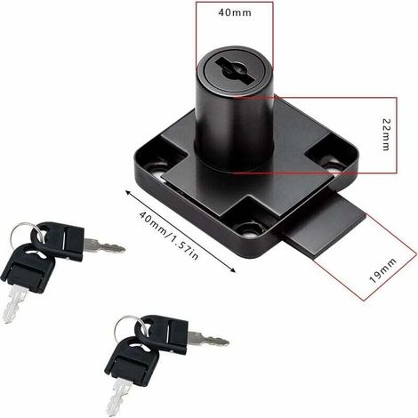 Set di 2 serrature nere per cassetti da ufficio con 4 chiavi universali, viti a base quadrata, serratura di sicurezza fissa per mobili, ante di armadi, cassette postali, vetrine. (1/4)
