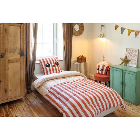 Parure de couette toutes dimensions "Fresh Popcorn" Réversible 100% Coton / 57 Fils/cm² l'Effet Papillon - - Parure de couette 140 x 200 cm + 1 Taie d'oreiller 63 x 63 cm - - (1/4)