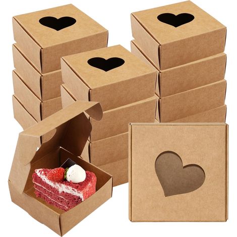 30 Pièces Boîtes en Papier Kraft Brun avec Cœur Fenêtres 7.5x7.5x3cm (1/5)