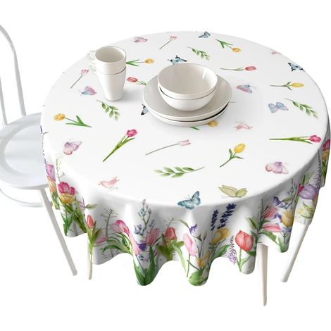 Nappe Florale Décor Printanier Lavable de 177 cm Couverture de Table Ronde à Fleurs pour Pâques pour Maison Salle à Manger Ferme Appartement Printemps Été Intérieur (1/5)