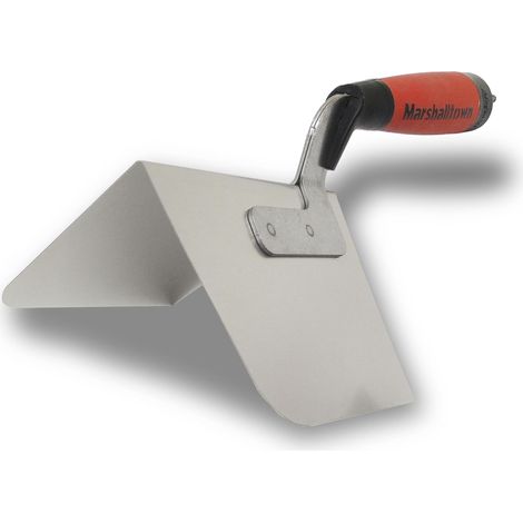 Cazzuola ad angolo esterno arrotondato Marshalltown con manico in Durasoft, in acciaio inossidabile, per cartongesso e stuccatori, dimensioni: 127x95 mm