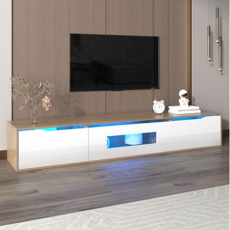 Mobile TV 180x35x30 cm bianco e legno in pannelli di particelle con finitura lucida e LED multicolore (1/5)