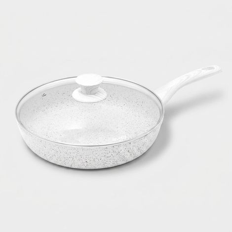 Antihaft-Pfanne 28cm mit Deckel und weißem Holzgriff Stonewhite (1/2)