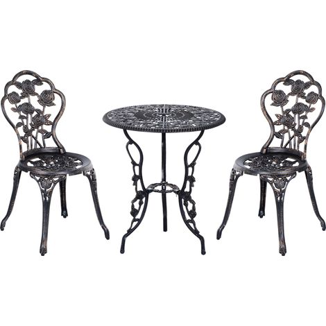 Ensemble de mobilier de jardin pour 2 personnes, salon de jardin avec table et chaises en métal couleur bronze, idéal pour balcon ou petit espace extérieur. (1/5)