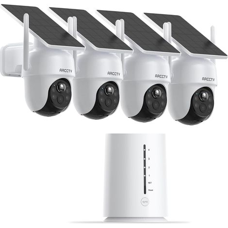 Q4 Kit de Caméras de Surveillance Extérieures Solaire WiFi, 4Cam Kit  4 Cam+1 Base, 2.4G/5GHz, 2K/4MP, Carte 64 Go, sans Abonnement, 360° PTZ, Nocturne, Solaire Batterie, IP65, PIR, 2-Way Audio (1/5)
