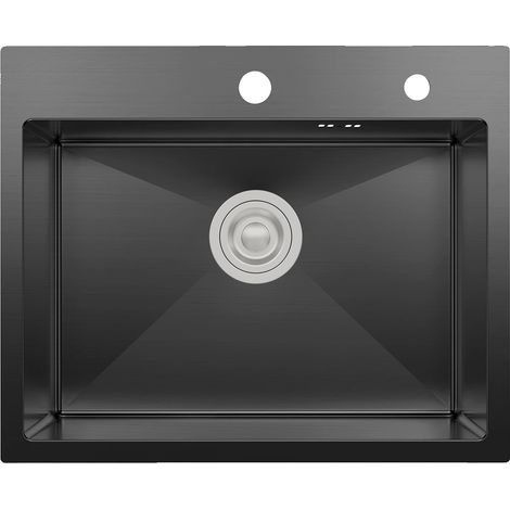 Fregadero de cocina con nanorrevestimiento y dispensador de jabón integrado, color negro, 55 x 45 cm. (1/2)
