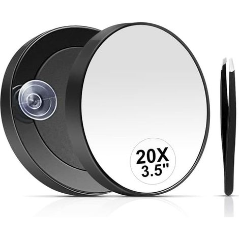 Miroir grossissant 20x, petit miroir de voyage avec ventouse et pince à épiler, 8,9 cm (1/5)