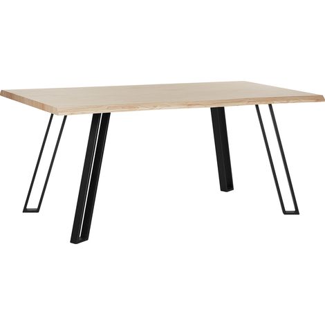 Mesa de comedor madera clara 180 x 85 cm patas de metal negro cocina Graham