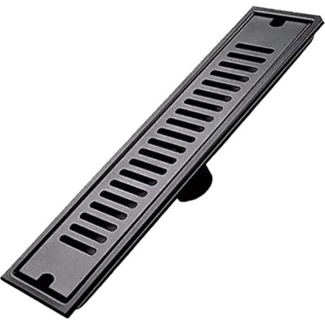 Bonde de douche rectangulaire en acier inoxydable 30 x 10 cm avec grille et filtre amovibles, écoulement rapide, noir, pour salle de bain, cuisine, balcon (1/5)