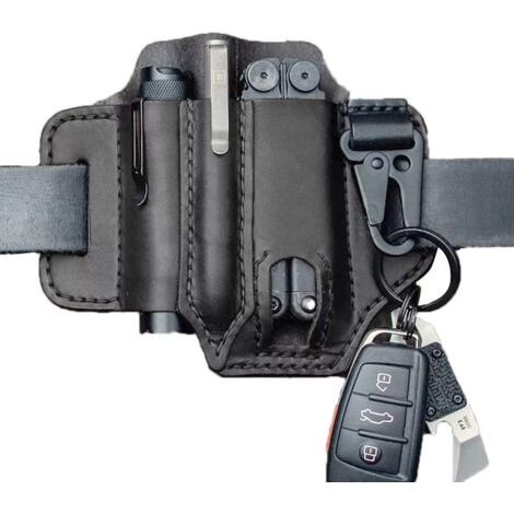 Porte-outils tactique multifonction en cuir avec boucle de ceinture et porte-clé pour lampe de poche (1/5)