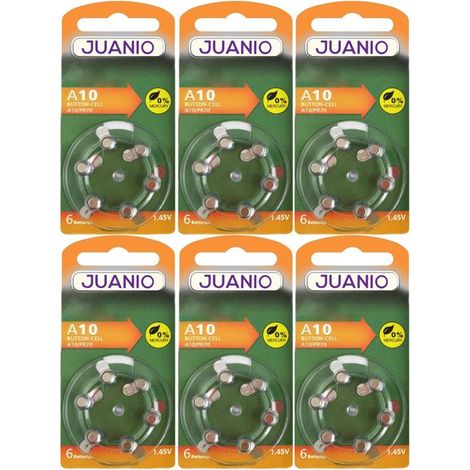 Lot de 36 Piles bouton Zinc Air Type 13 1,45V type A13/13 compatibles PR48 pour appareils auditifs - Juanio - (1/2)