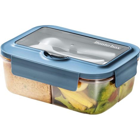 Bento Lunch Box Micro Ondable, 1400 Ml Boite Repas avec 3 Compartiments et Couverts, Boite à Lunch pour Pique-Nique, Travail, Écoles, Camping et Fitness (Bleu) (1/5)