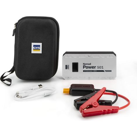 GYS – Booster lithium 87323 NOMAD POWER 501 – Démarreur 500A pour véhicules 12V – Alimentation USB – Écran LCD – Protection contre courts-circuits