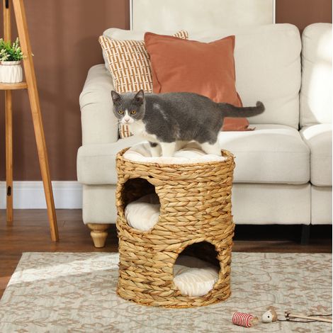 Kratztonne 40x40x50 cm en fibre tressée, marron clair, gain de place pour chat FloraGrace (1/5)