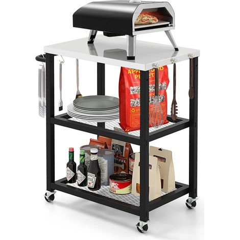 Goplus – Chariot barbecue mobile en acier inoxydable – 2 étagères, 9 crochets, 4 roulettes – Dimensions 72,5x41x80CM – Idéal pour extérieur (1/4)