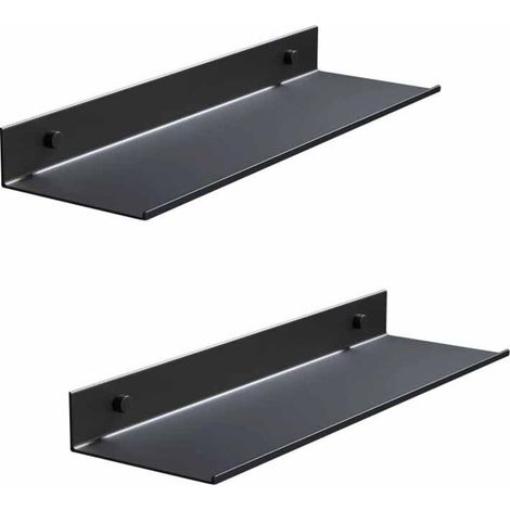 Étagère de douche perforée, en métal noir, fixée au mur, étanche, 30 cm, style moderne, idéale pour le salon, la cuisine et la salle de bain. (Lot de deux pièces)
