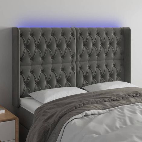 Tête de lit avec lumière LED,Panneau de lit,Décoration murale Gris foncé 147x16x118/128 cm Velours XEJZT525082 (1/5)